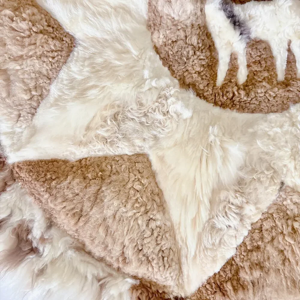 SOUTH AMERICAN ROUND PATCHWORK ALPACA FUR RUG